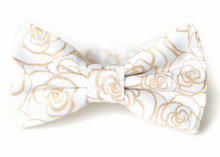 Load image into Gallery viewer, gold roses on white bow tie
