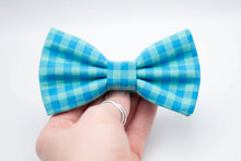 Load image into Gallery viewer, aqua blue gingham print bow tie