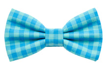 Load image into Gallery viewer, aqua blue gingham bow tie