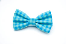 Load image into Gallery viewer, aqua blue gingham print bow tie
