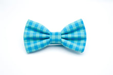 Load image into Gallery viewer, aqua blue gingham print bow tie