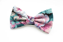 Load image into Gallery viewer, eucalyptus green + pink large print floral bow tie