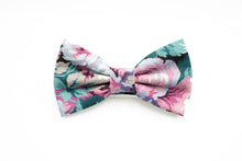 Load image into Gallery viewer, eucalyptus green + pink large print floral bow tie
