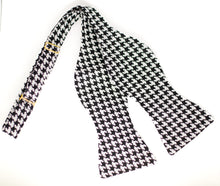 Load image into Gallery viewer, black and white herringbone self tie bow tie