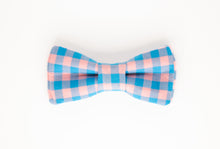 Load image into Gallery viewer, blue + pink gingham print dog bow tie