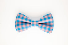 Load image into Gallery viewer, blue + pink gingham print dog bow tie