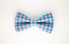 Load image into Gallery viewer, blue + pink gingham print dog bow tie