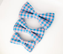Load image into Gallery viewer, blue + pink gingham print dog bow tie