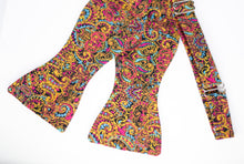 Load image into Gallery viewer, colorful bold paisley on black self tie bow tie