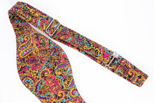 Load image into Gallery viewer, colorful bold paisley on black self tie bow tie