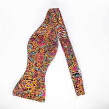 Load image into Gallery viewer, colorful bold paisley on black self tie bow tie