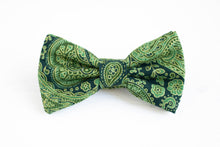 Load image into Gallery viewer, emerald green + gold paisley bow tie