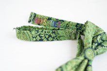 Load image into Gallery viewer, emerald green + gold paisley bow tie