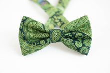 Load image into Gallery viewer, emerald green + gold paisley bow tie