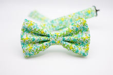 Load image into Gallery viewer, lime green turquoise yellow mini floral bow tie