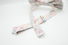 Load image into Gallery viewer, mint green mini pink + yellow floral bow tie