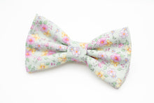 Load image into Gallery viewer, mint green mini pink + yellow floral bow tie