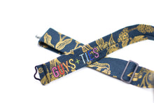 Load image into Gallery viewer, navy blue and metallic gold floral bow tie