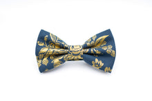 Load image into Gallery viewer, navy blue and metallic gold floral bow tie