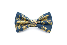 Load image into Gallery viewer, navy blue and metallic gold floral bow tie
