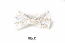 Load image into Gallery viewer, gold roses on white bow tie