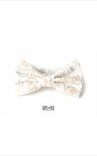 Load image into Gallery viewer, gold roses on white bow tie