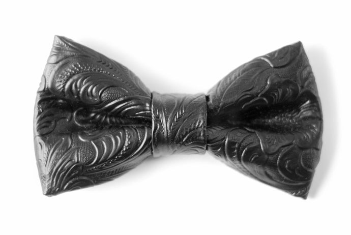 black faux leather bow tie