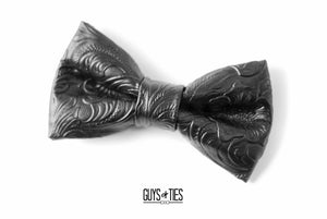 black paisley faux leather bow tie