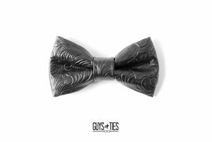 black paisley faux leather bow tie