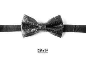 black paisley faux leather bow tie