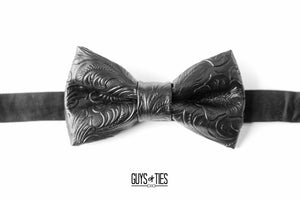 black paisley faux leather bow tie