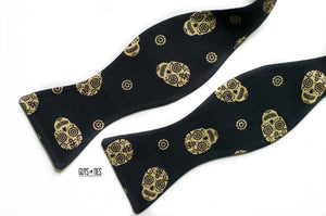 black gold bow tie self tie in sugar skull design