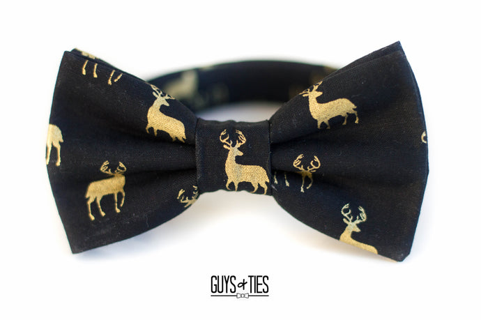 black and gold xmas bow tie | metallic reindeer stags