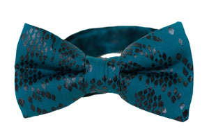 teal + black snake print bow tie