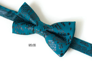 teal + black snake print bow tie