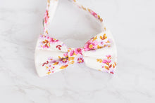 Load image into Gallery viewer, vintage pink + gold ivory floral bow tie