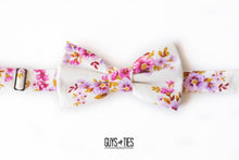 Load image into Gallery viewer, vintage pink + gold ivory floral bow tie