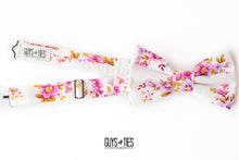 Load image into Gallery viewer, vintage pink + gold ivory floral bow tie