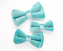 Load image into Gallery viewer, icy aqua velvet dog bow tie