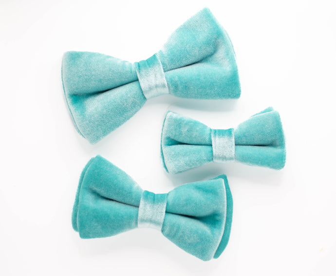 icy aqua velvet dog bow tie