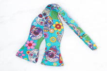 Load image into Gallery viewer, Dia de Los Muertos sugar skull self tie bow tie