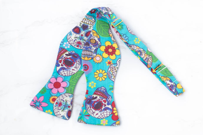 Dia de Los Muertos sugar skull self tie bow tie