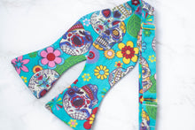 Load image into Gallery viewer, Dia de Los Muertos sugar skull self tie bow tie