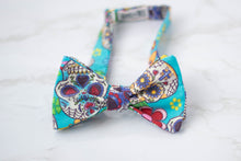 Load image into Gallery viewer, Dia de Los Muertos sugar skull self tie bow tie