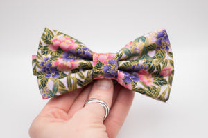 metallic floral bow tie | pink purple gold