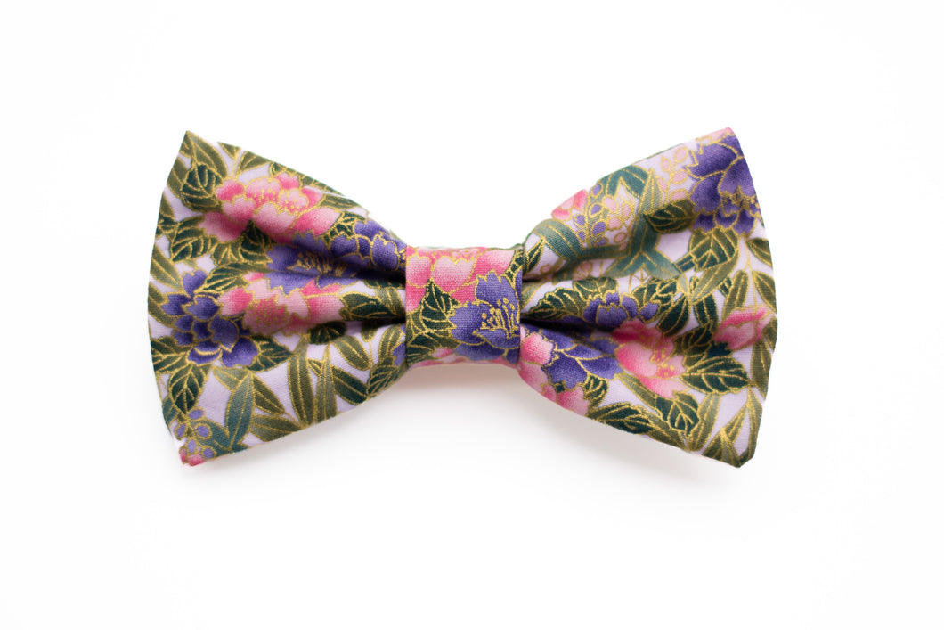 metallic floral bow tie | pink purple gold