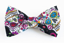 Load image into Gallery viewer, black sugar skull bow tie | Dia de los Muertos