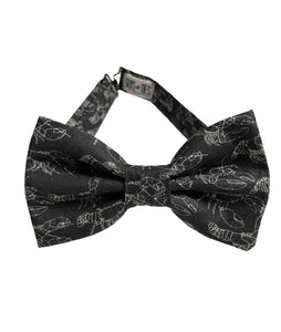 mini lobsters on black bow tie