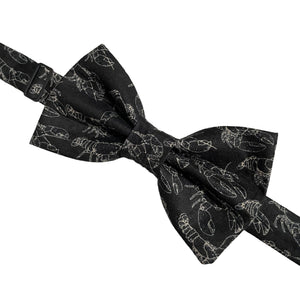 mini lobsters on black bow tie