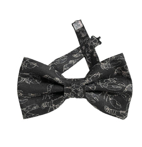 mini lobsters on black bow tie